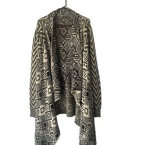 Women's XL Green Black Western Aztec Blanket Drape Open Front Cardigan Sweater
